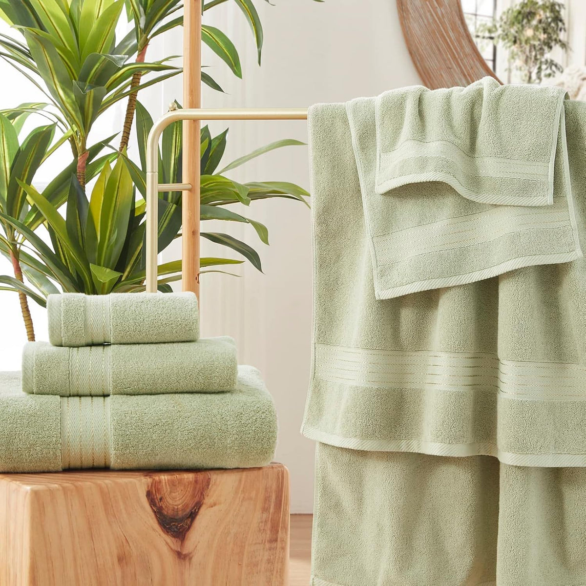 cozyart luxury bath towel set 6 pcs, sage, package contents