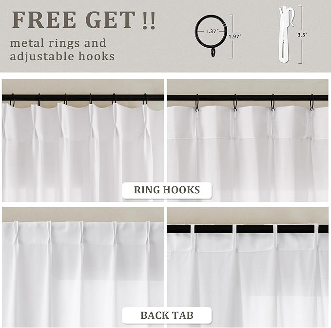 Ivory White Pinch Pleat Linen 120 Inch Curtains - Image 3