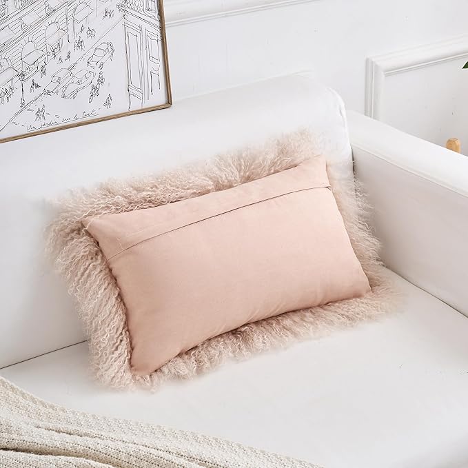 Genuine Mongolian Lamb Fur Pillow Cover – 12"x20" Rectangular Cushion Case – - Image 4