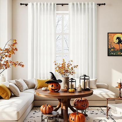 Nanspring Linen Curtains 84 inches Long 2 Panel Set, Off White - Image 8