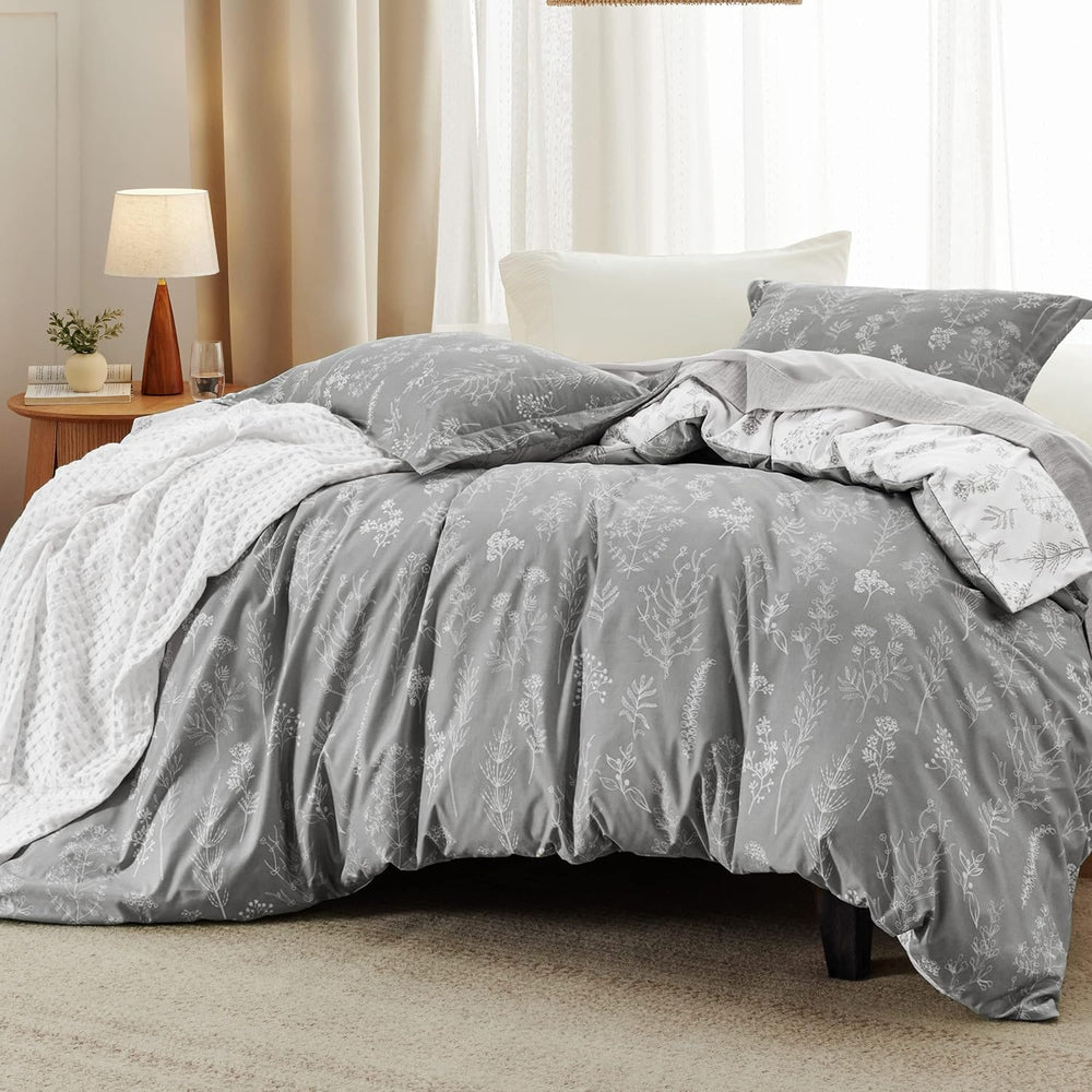 Bedsure Floral Comforter Set Cute Bedding Set Full Reversible Grey