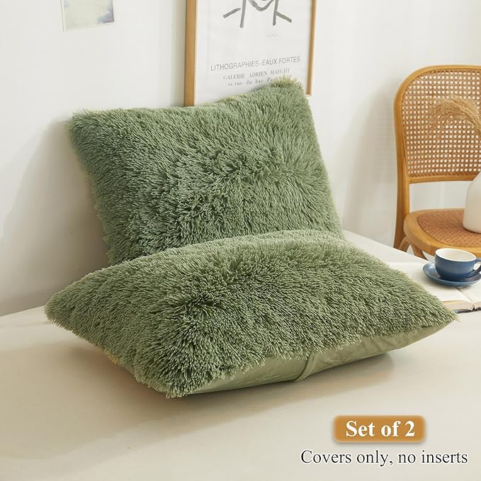 XeGe Faux Fur Fluffy Pillow Cases, Plush Shaggy Soft Furry Pillow Shams - Image 2