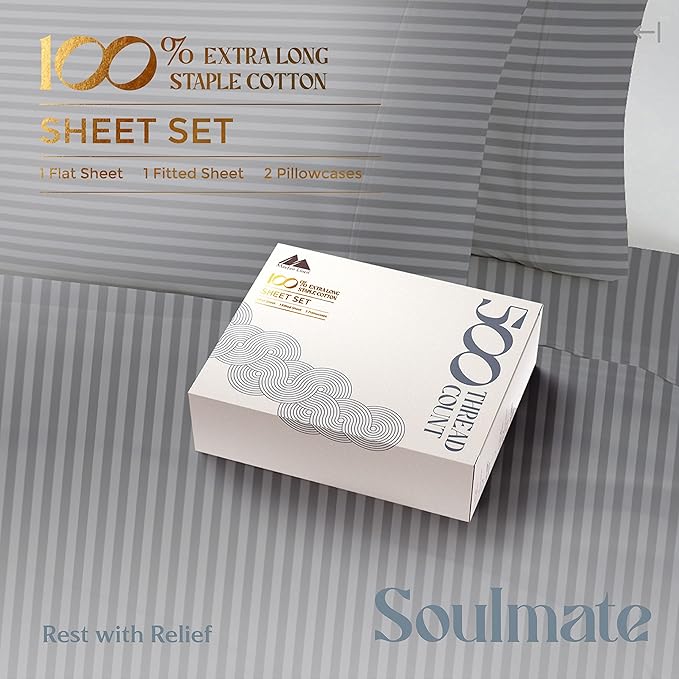 Mayfair Linen 100% Cotton Striped Sheets King Size Bed Set - Image 3