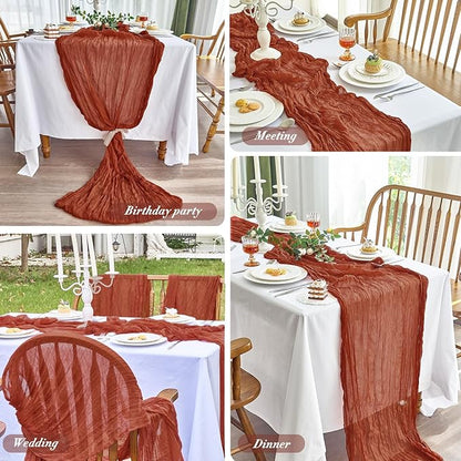 IVAPUPU 2 Pcs Cheesecloth Fall Thanksgiving Table Runner - 10ft Terracotta Boho - Image 6