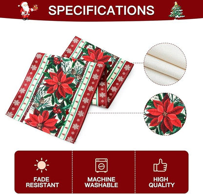 OTOSTAR Snow Holly Pinecone Christmas Red Flower Table Runner, Xmas Seasonal - Image 6