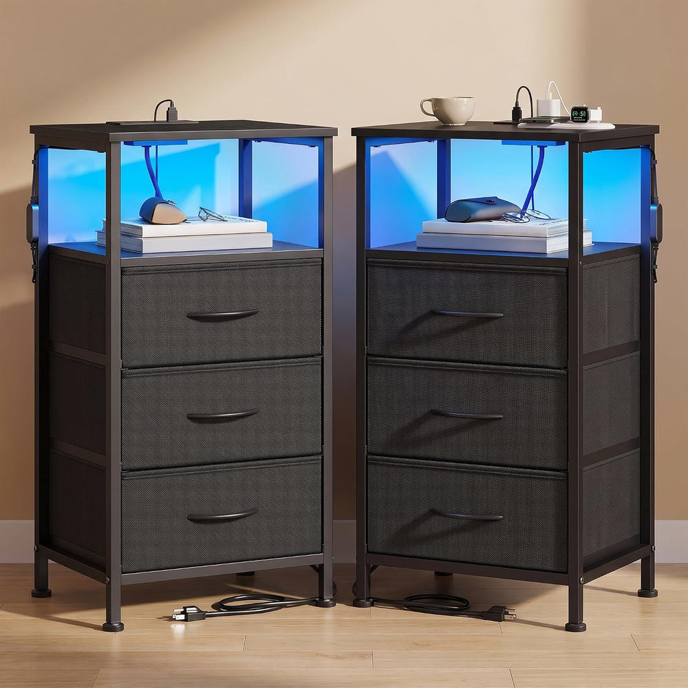 SONGMICS Nightstand with Charging Station, 3 Fabric Drawers