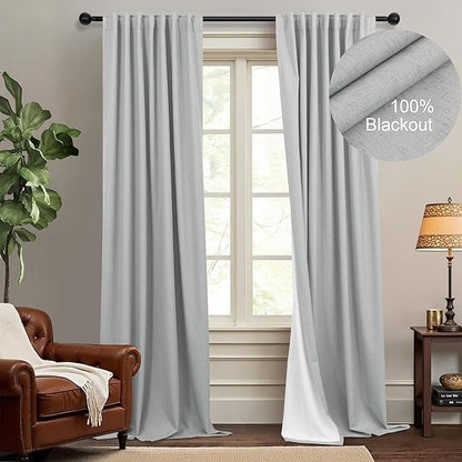 Elegant Light Grey 100% Black Out Curtains 96 Inch Length 2 Panel by DANCURTON