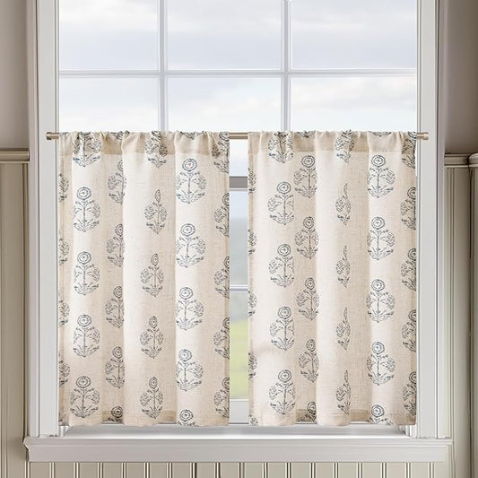 jinchan Linen Kitchen Curtains 24 Inch Floral Tier Curtains Farmhouse Cottage by JINCHAN