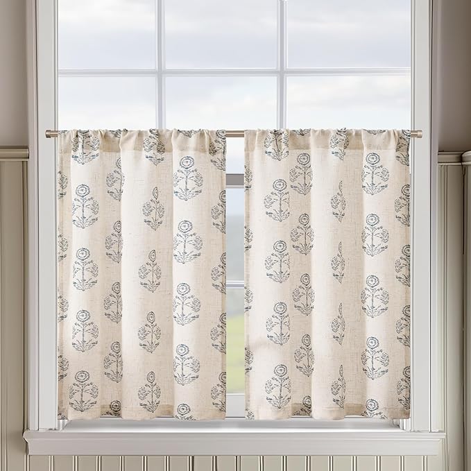 jinchan Linen Kitchen Curtains 36 Inch Floral Tier Curtains Farmhouse Cottage by JINCHAN