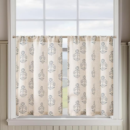 jinchan Linen Kitchen Curtains 36 Inch Floral Tier Curtains Farmhouse Cottage by JINCHAN