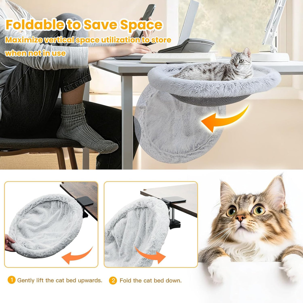 pawaboo cat desk bed, one-click foldable sunken cats, side view