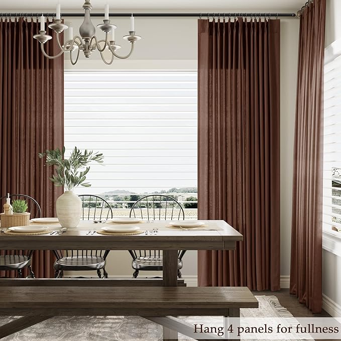 Rustic Brown Pinch Pleated Linen Curtains 102 Inch Length 2 Panels - Image 7