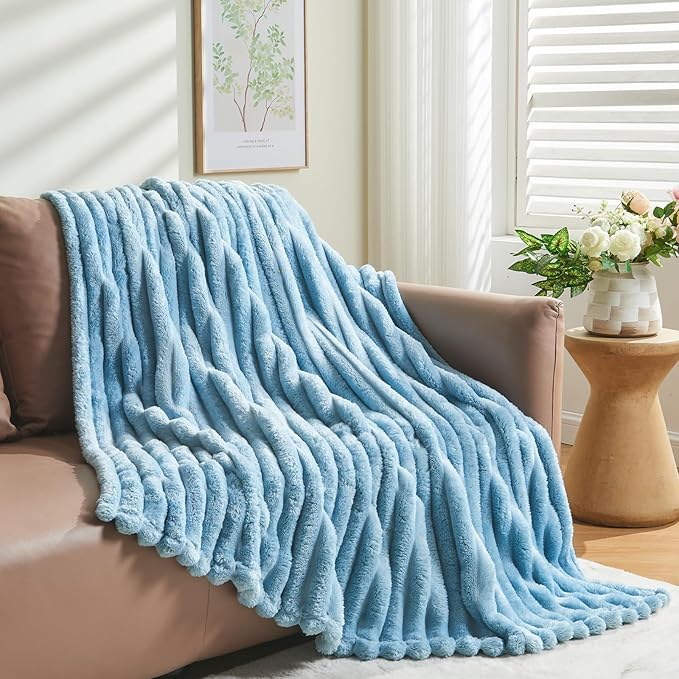 NEWCOSPLAY Super Soft Throw Blanket Blue Premium Silky Flannel Fleece 3D Ribbed - Image 8