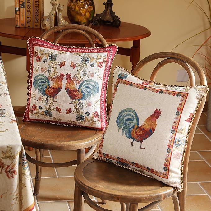 patdrea Designer Pack of 2 Square Throw Pillow Covers, Farmhouse Red Linen - Image 3