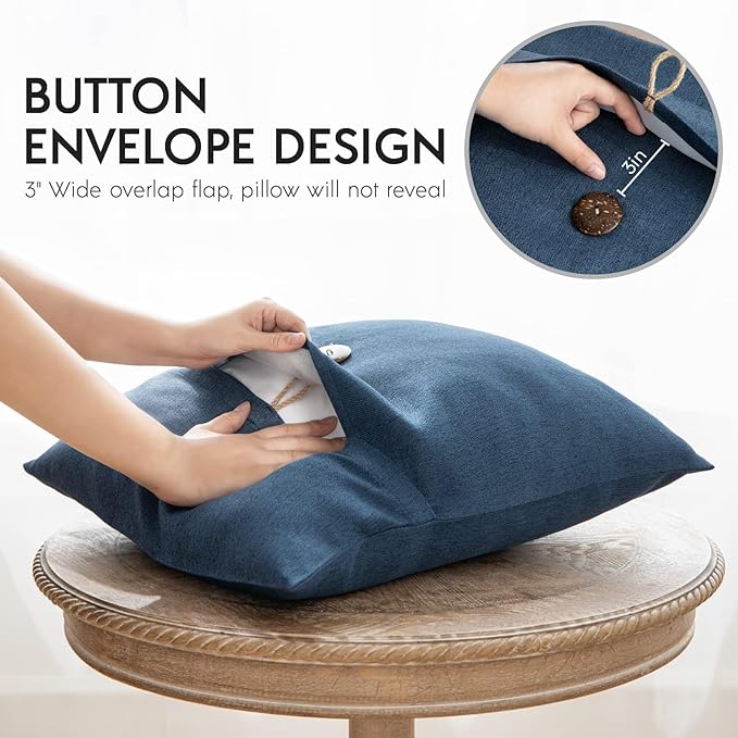 Phantoscope Pack of 2 Farmhouse Throw Pillow Covers Button Vintage Linen - Image 3