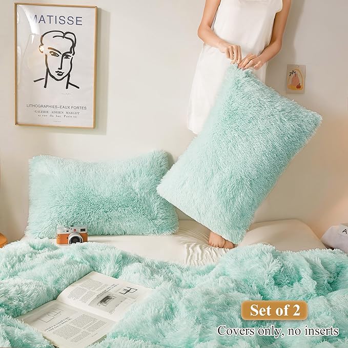 XeGe Faux Fur Throw Pillow Cases, Plush Shaggy Ultra Soft Pillow Covers - Image 2