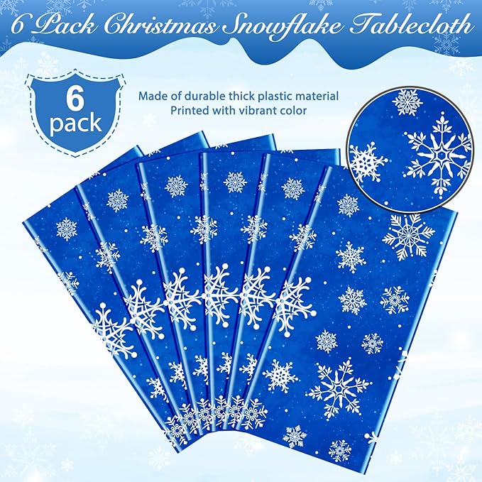 Jectivs 6 Pieces Christmas Snowflake Plastic Party Tablecloth Decorations - Image 4