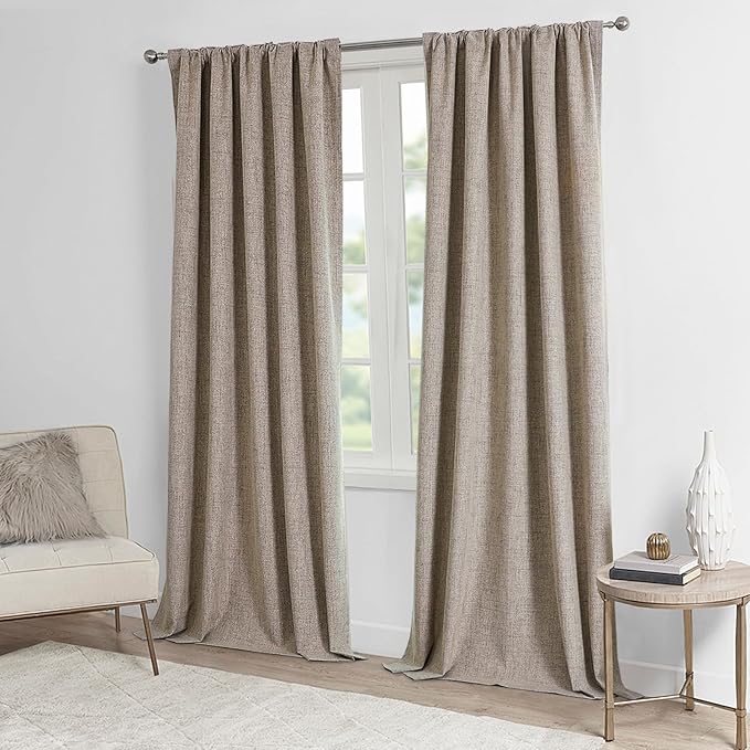 CUCRAF Natural Linen 100% Blackout Curtains 96 Inch Length 2 Panels Set - Image 8