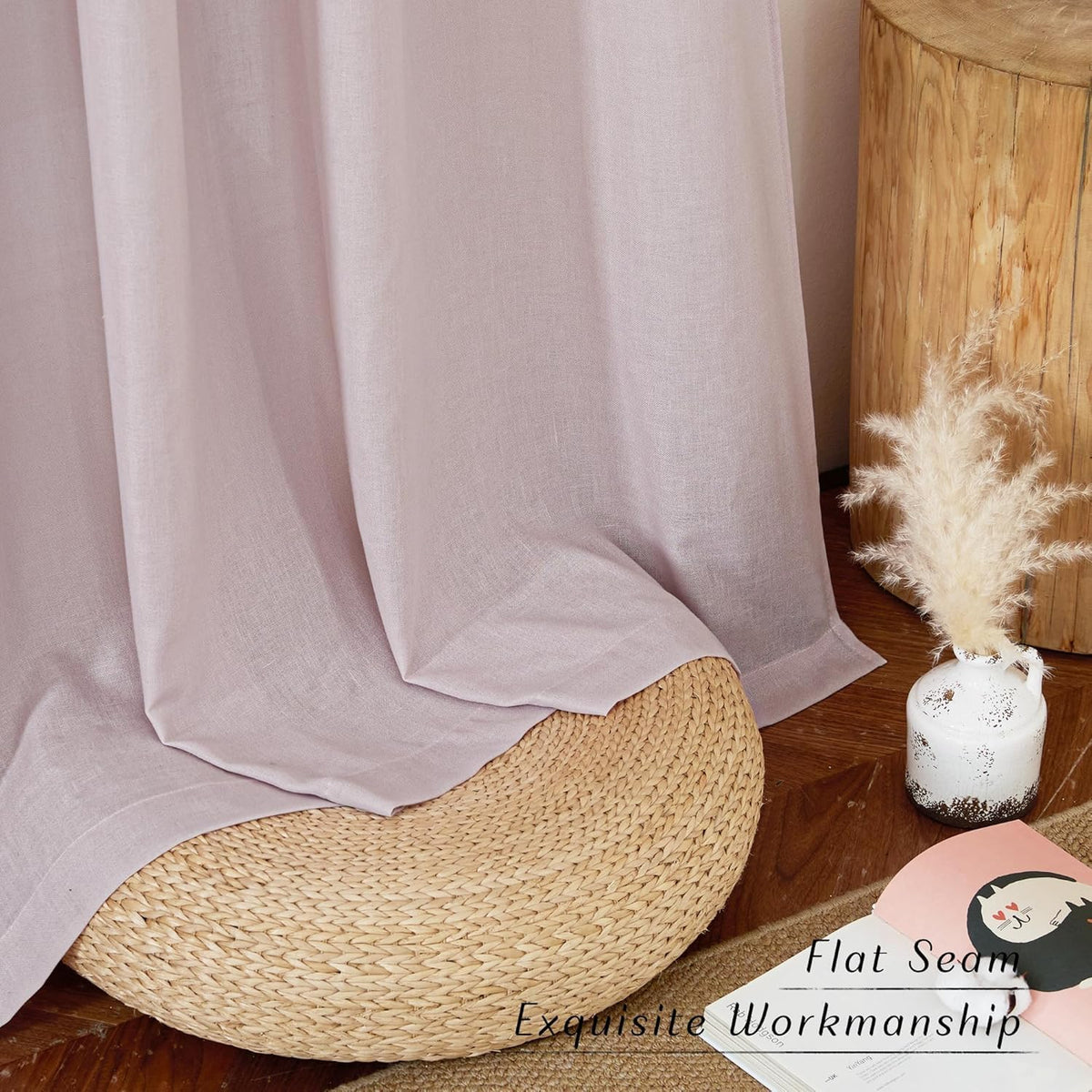 nicetown blush pink linen curtains for kitchen, thick, package contents