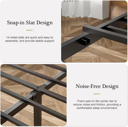 vecelo queen size bed frame - heavy-duty metal, front angle view