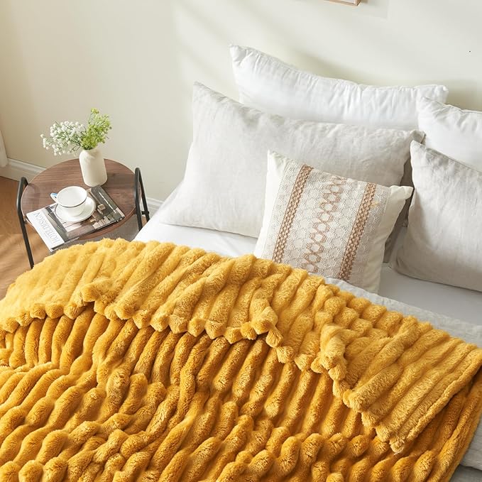 NEWCOSPLAY Super Soft King Blanket Mustard Yellow Premium Silky Flannel Fleece - Image 9