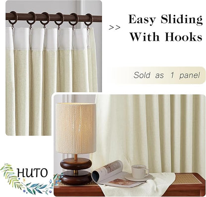 HUTO Pinch Pleated Sheer Curtain Panels 84 Inches Long Linen Texture Light - Image 2
