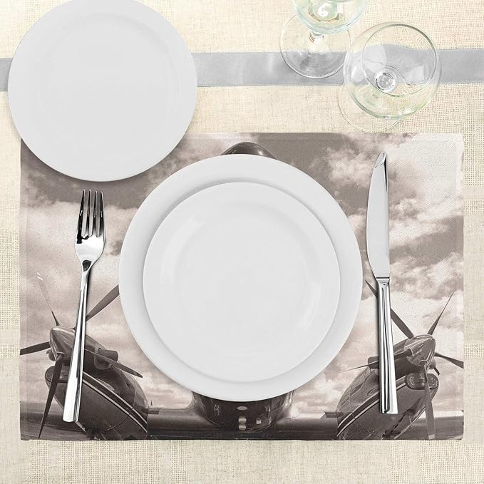 Ambesonne Vintage Airplane Place Mats Set of 4, Turboprop Airplane Nose Close - Image 3