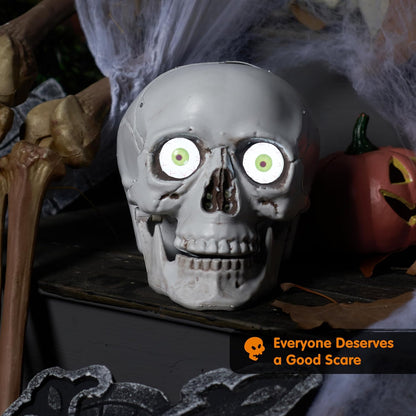 JOYIN Halloween Decorations Indoor Animatronics Skull Table Desk Home Decor, Haunted House Sound Activated LED Lights Up Eyes Party Supplies Animated Scary Moving Eyeballs