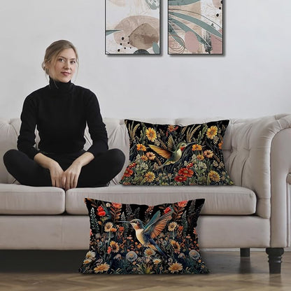 Moody Floral Hummingbird Pillow Covers 12x20 Set of 2, Gifts - Image 2