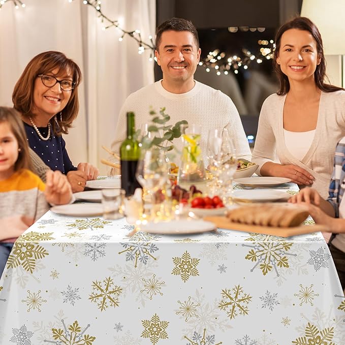Jectivs 3Pcs Christmas Snowflake Party Tablecloths Decorations, Plastic White - Image 7