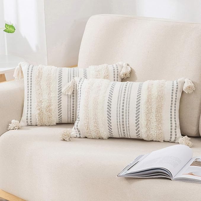 decorUhome Decorative Boho Throw Pillow Covers 12x20 Set of 2, Lumbar Accent by decorUhome