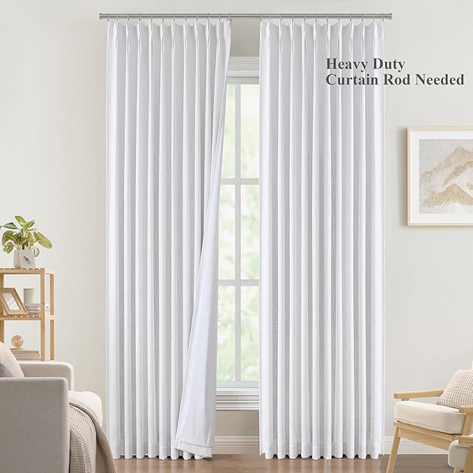 Vision Home White Pinch Pleated Full Blackout Curtains 60 inch Wide Thermal - Image 2