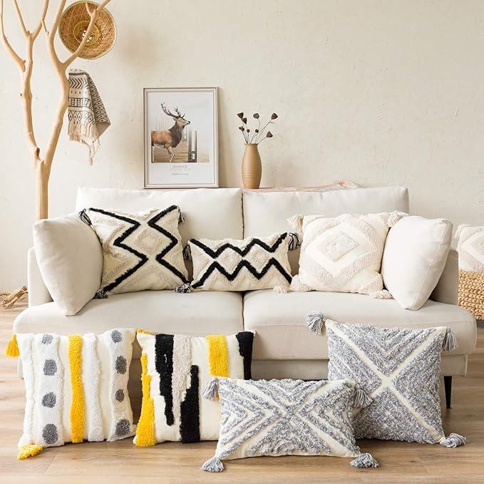 Woven Tufted Farmhouse Boho Throw Pillow Cover, Modern Decorative Multi Color - Image 6