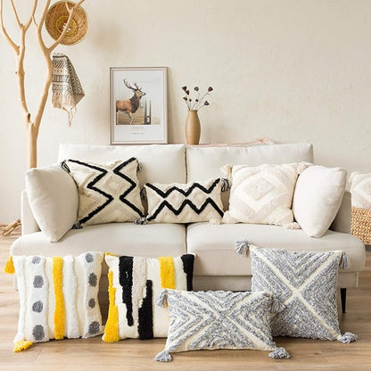 Woven Tufted Boho Throw Pillow Cover, Modern Decorative Geometric Irregular - Image 7