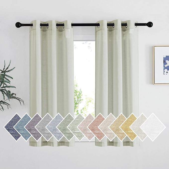 NICETOWN Sage Green Sheer Curtains 48 inches Long, Grommet Linen Blend Semi by NICETOWN