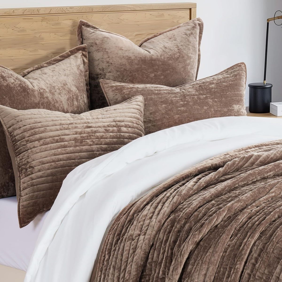 evergrace stripe channel luxury velvet quilt set king, side view