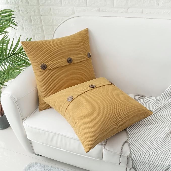 HWY 50 Mustard Yellow Chenille Throw Pillow Covers 16x16 Inch - Image 4