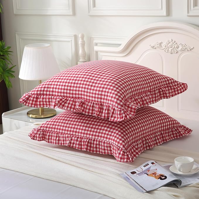 Red Plaid Ruffle Throw Pillow Covers - Image 4
