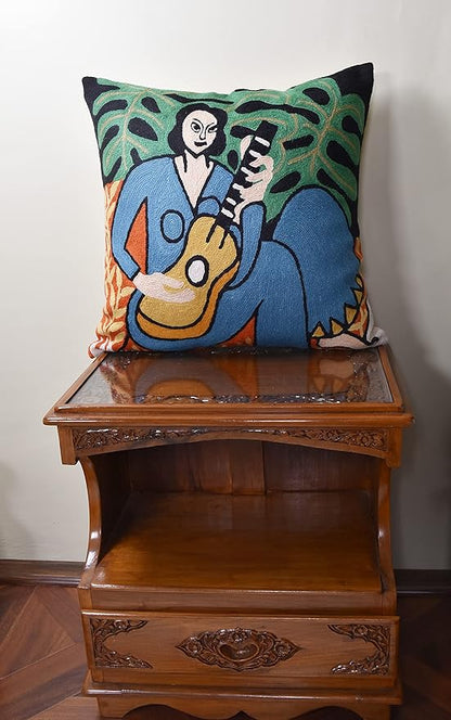 The Music Matisse Decorative Pillow Cover Handembroidered Wool 18x18 - Image 3