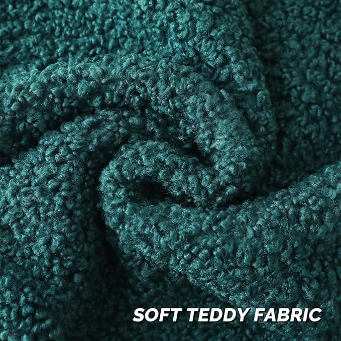 FUTEI Dark Green Throw Pillow Covers 22x22 Inch Set of 2, Furry Faux Fur Teddy - Image 2