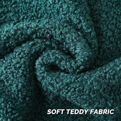 FUTEI Dark Green Throw Pillow Covers 22x22 Inch Set of 2, Furry Faux Fur Teddy - Image 2