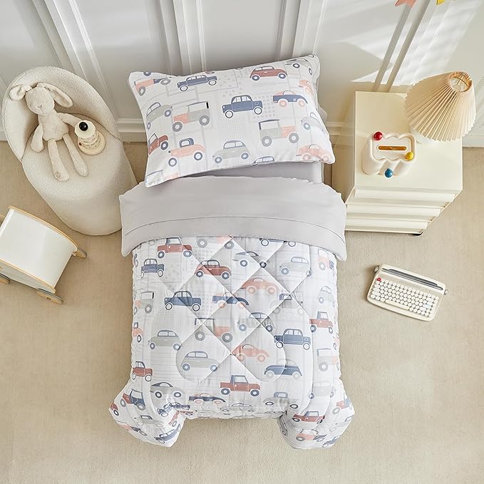 JHXHMX Car Toddler Bedding Set for Boys, 4 Piece Bed-in-a-Bag Toddler Comforter - Image 3