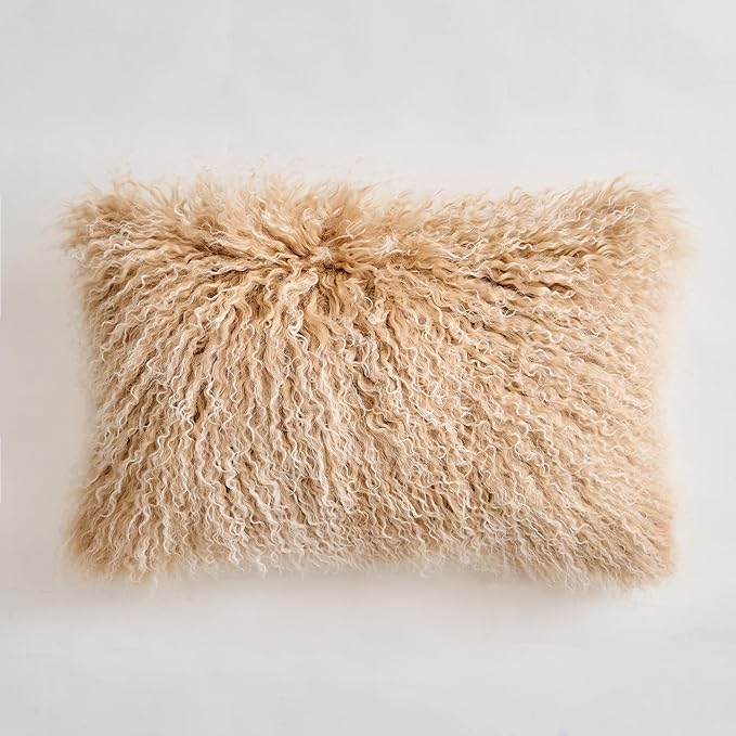 Genuine Mongolian Lamb Fur Pillow Cover – 12"x20" Rectangular Cushion Case – by Custom