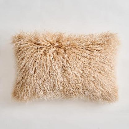 Genuine Mongolian Lamb Fur Pillow Cover – 12"x20" Rectangular Cushion Case – by Custom