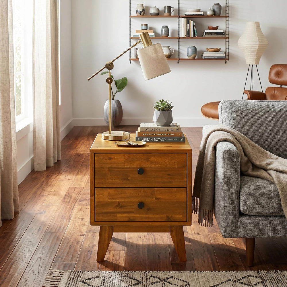 Acacia Silvia Nightstand with 2 Drawers, Solid Wood Bedside Table, Table with...