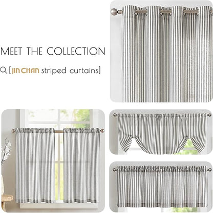 JINCHAN Tie Top Linen Kitchen Curtains 36 Inch Striped Tier Curtains Farmhouse - Image 8
