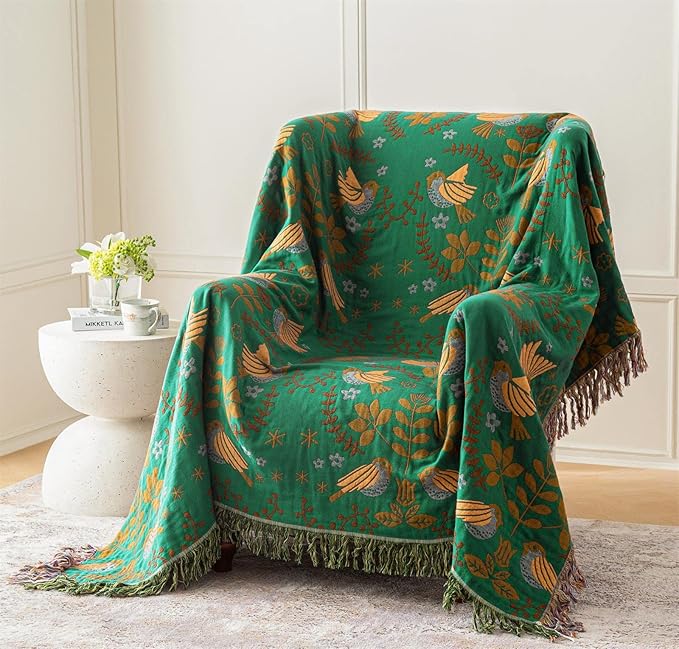 Green Fall Blanket 60''x 80'' Boho Throw Blankets - Image 9