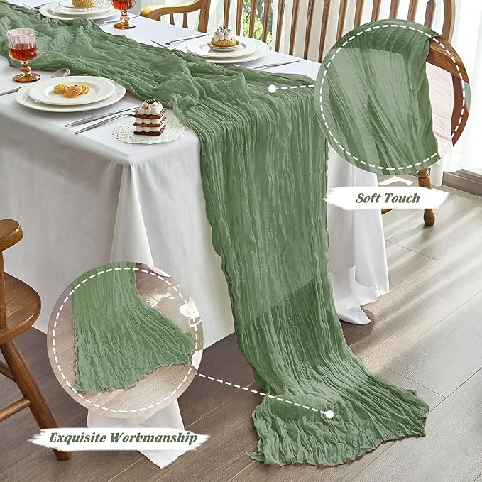 IVAPUPU 10 Pcs Cheesecloth Table Runner - 10ft Sage Green Boho Gauze Cheese - Image 4