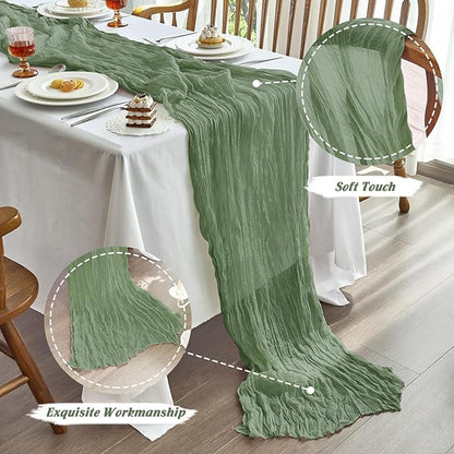 IVAPUPU 10 Pcs Cheesecloth Table Runner - 10ft Sage Green Boho Gauze Cheese - Image 4
