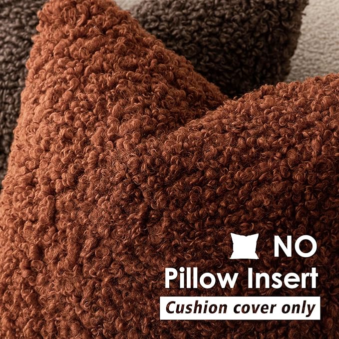 Foindtower Set of 2 Curly Teddy Wool Pillow Covers Decorative Boucle Textured - Image 3
